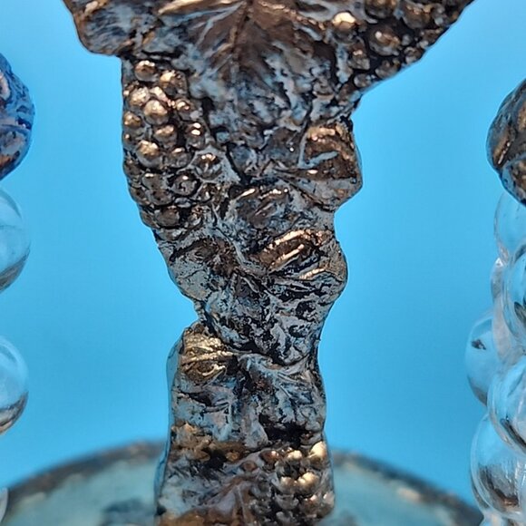 Vintage PRICE IMPORT Hanging Glass Grapes Salt Pepper SHAKERS Silver Vine STAND - Picture 13 of 16